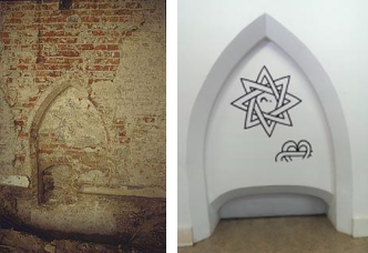 Oude doorgang (voorophoging) met vrijmetselaars/ tempeliers symbool