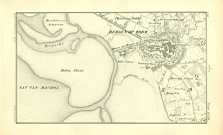 Kaartje Bergen op Zoom getekend in 1851 door cadetten Valter en Serraris 